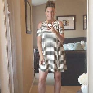 Striped cold shoulder dress